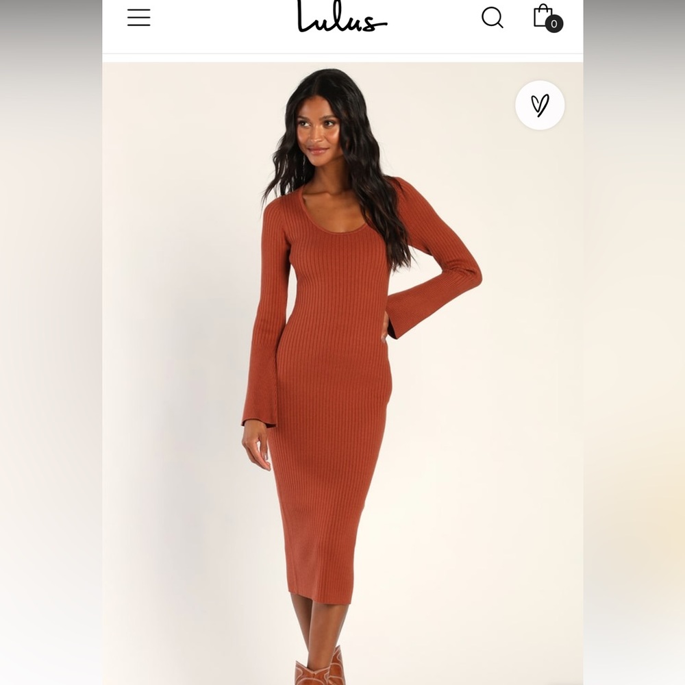 Brand new NWT Lulus Autumn Mornings Rust Brown Ribbed Knit Midi Sweater Dress